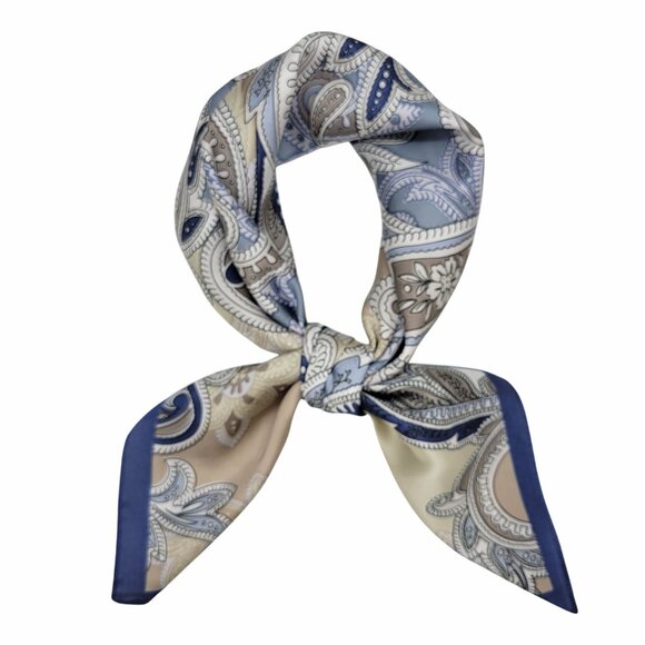⭐Elegant Bandana Square Scarf Silky Satin Soft Blue Silver Versatile Paisley - Picture 3 of 8